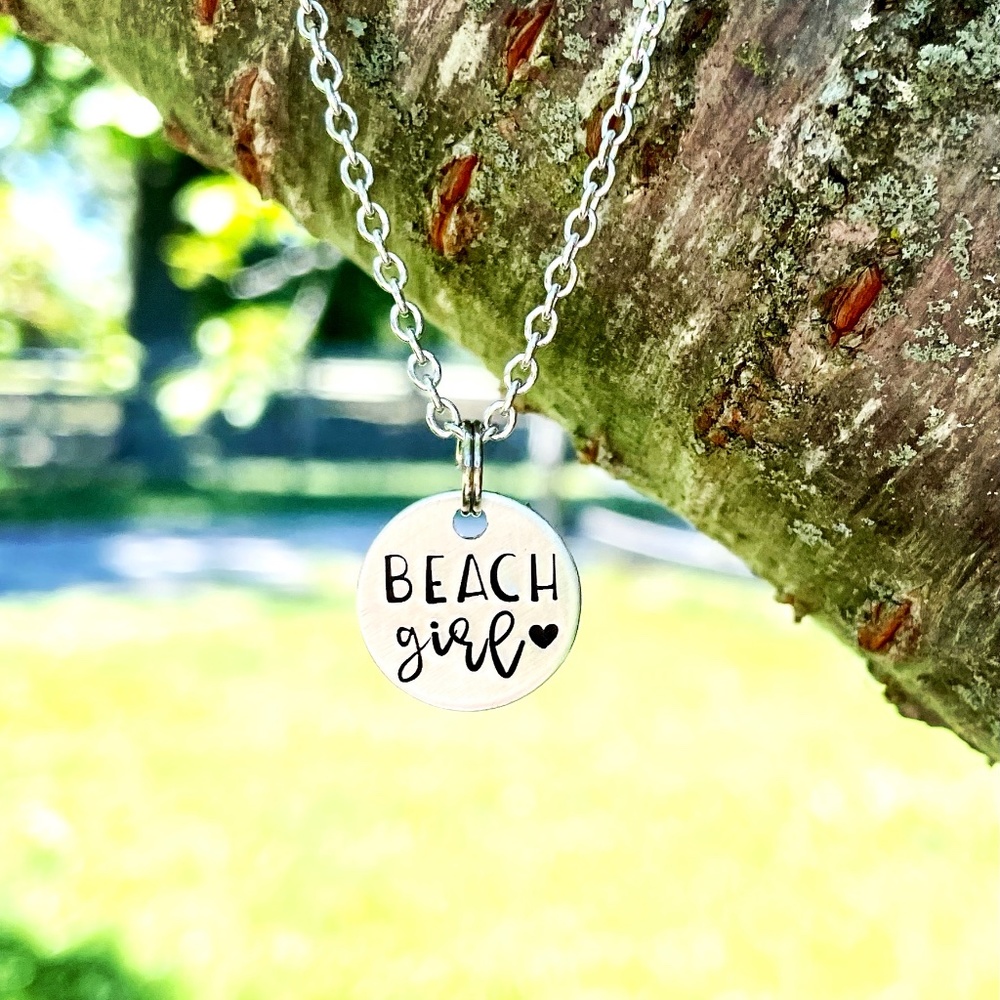 Beach Necklace - Disc Necklace -  Hand Stamped Necklace - Hand Stamped Jewelry